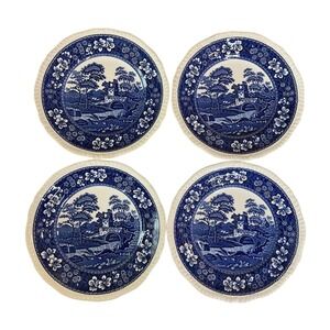 Vtg Spode England Blue Tower Set of 4 Dessert Appetizer Plates 7" Classic